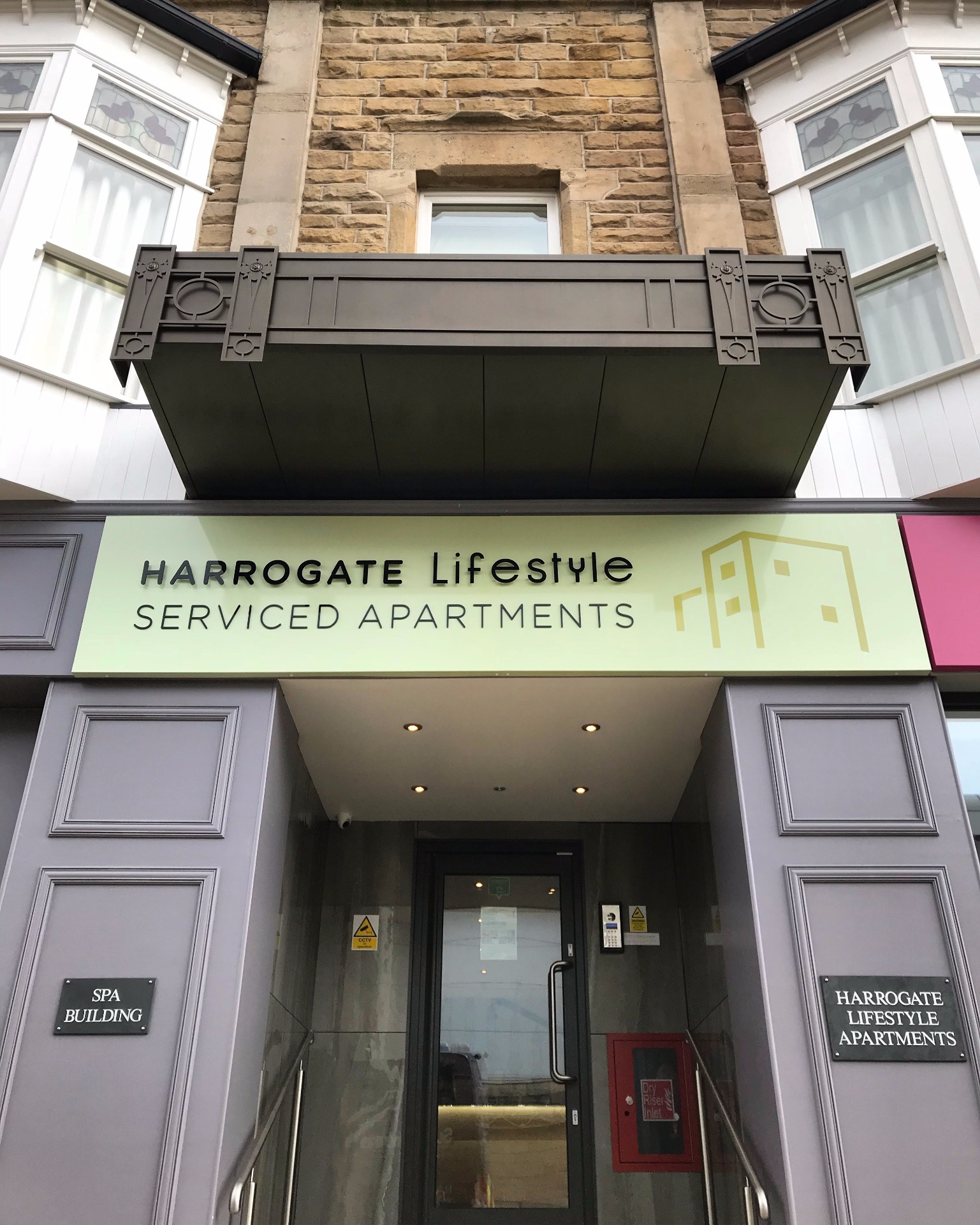 Harrogate Lifestyle Serviced Apartments opposite the International Convention Centre accommodation entrance