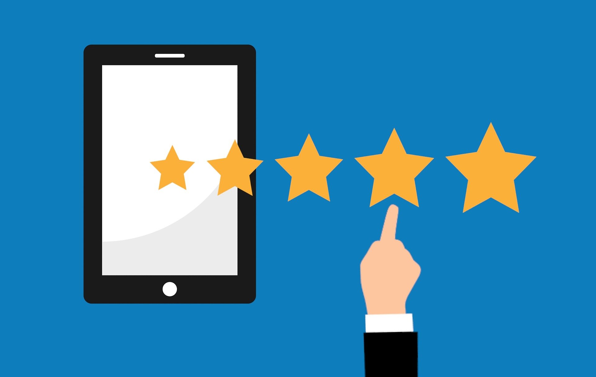 Review of stay at harrogate lifestyle apartments finger pointing to star rating over a mobile device